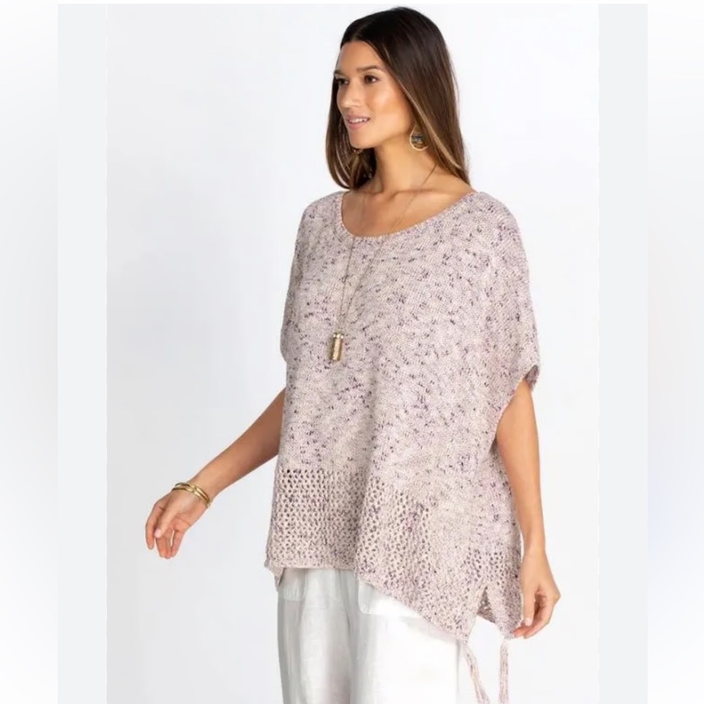 Johnny Was Blueberry Speckled Knit Tassel Sweater-Poncho Cream Size OS - Picture 3 of 13